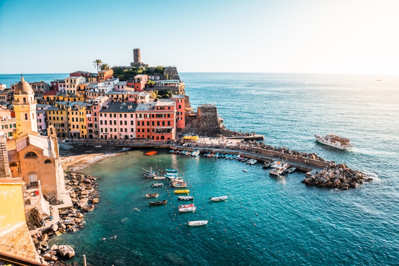 cinque terre, nautical vessel, top, traveler, summer, cinque, vacation, walking, sunny, town, building exterior, italy, building, transportation, architecture