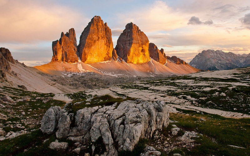 le, sun, 1080P, rays, first, lavaredo, italy, di, dolomiti, tre, hd, sunrise, cime