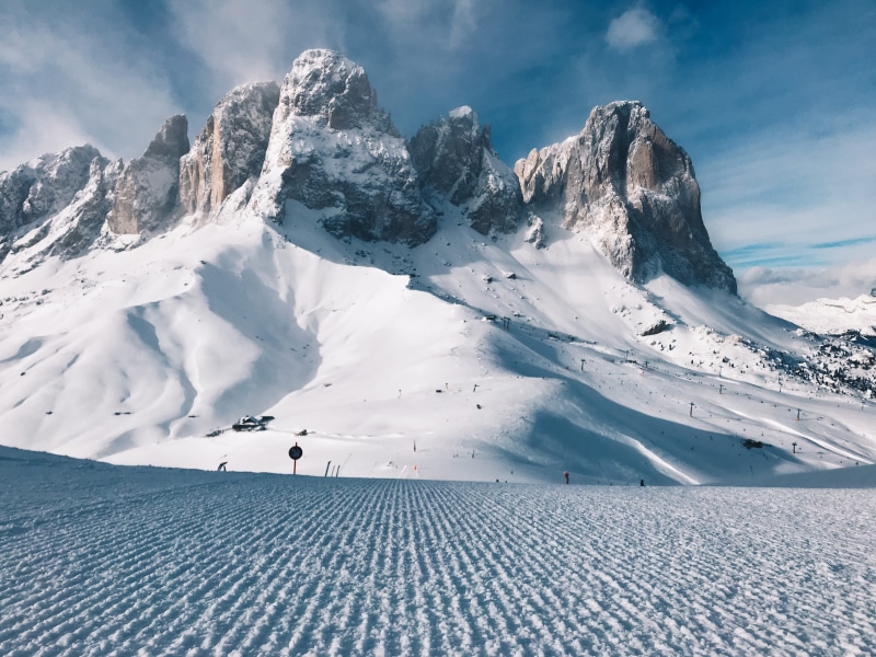 downhill, slope, formation, dolomities, mountain range, photo, cloud - sky, nature, dolomiti, tranquility, tranquil scene, snowcapped mountain, skiing