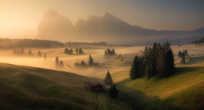 dolomiti, Alpe di Siusi, 5K, forest, village