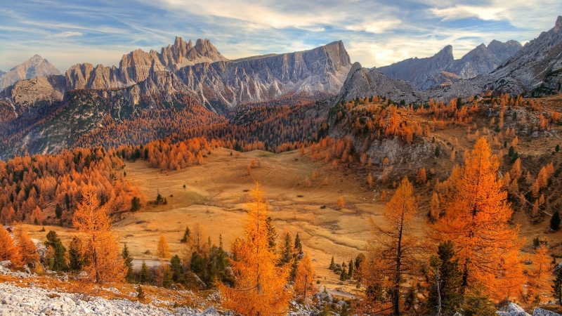 cinque torri, mountainous landforms, climate, alps, tranquility, mountain, tree, rock - object, arid climate, landscape, mountain range, cloud - sky, italy