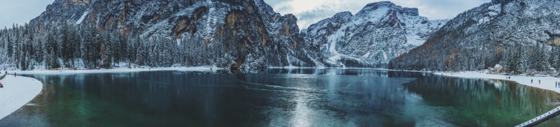 lago di braies, ice, non-urban scene, fall, 8K, mountain range, tree, winter, tranquility, scenics - nature, plant, beauty in nature, trees, dolomiti