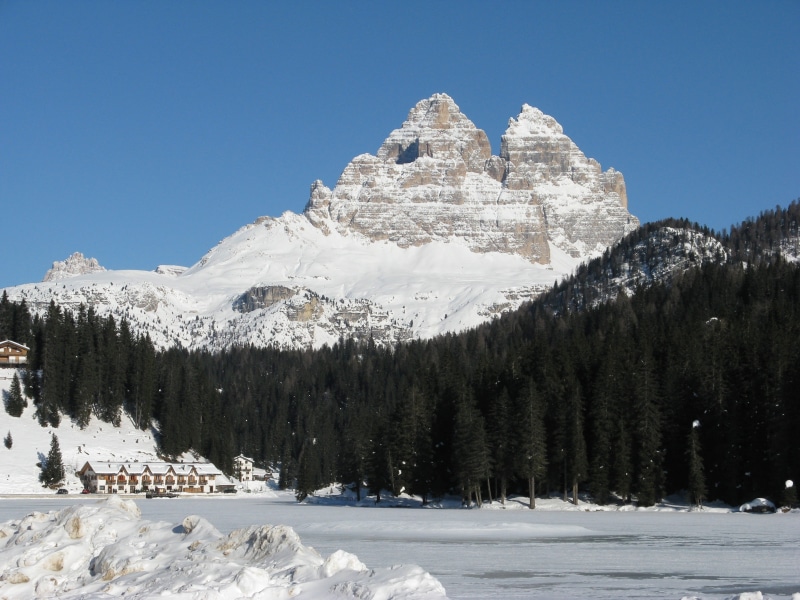pine tree, winter, snow, misurina, mountain range, veneto, dolomites, tree, sky, forest, 2K, mountain lake, scenics - nature, alps, mountain, mountains