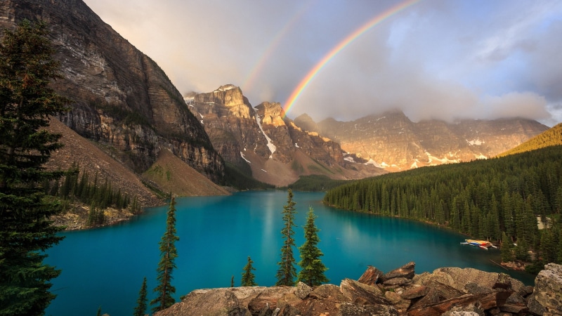 lago, naturaleza, 2K, bosque, iris, arco