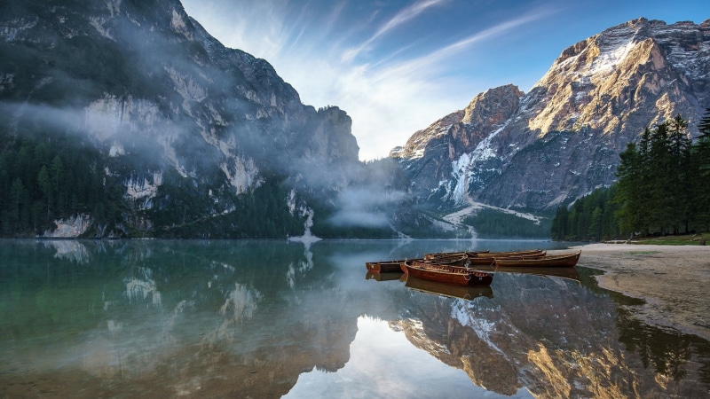 prags dolomites, 1080P, wilderness, lago di braies, mountain lake, water, nature, reflection, lake prags, pragser wildsee, cloud, dolomites, south tyrol