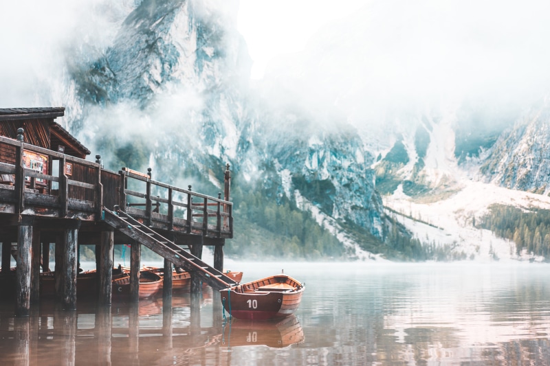 lake, fog, braies lake, architecture, day, top, lago, foggy, di, morning, nautical vessel, braies, no people, transportation, reflection, pragser see, nature