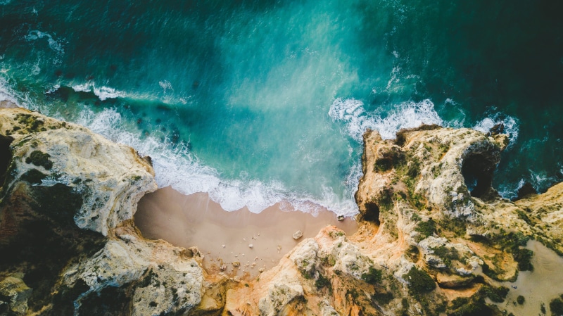 coast, drone, aerial, praium, dji, portugal, cave, environment, rock, power in nature, physical geography, scenics - nature, aerial view, land, rock - object