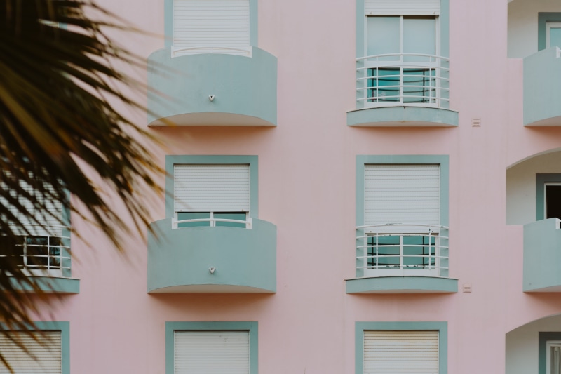 minimal, balcony, glass - material, buildings, amp, outdoors, architecture, pink, house, apartment, city, modern, in a row, baby blue, Lagos, window, light