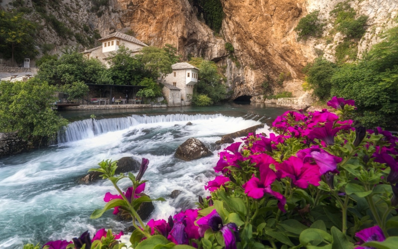 buna, bosnia, k, hd, blagaj, 4K, monastery, phones, beautiful, tv, tekija, spring, ultra, desktop, tablet, laptop, river, herzegovina, mobile