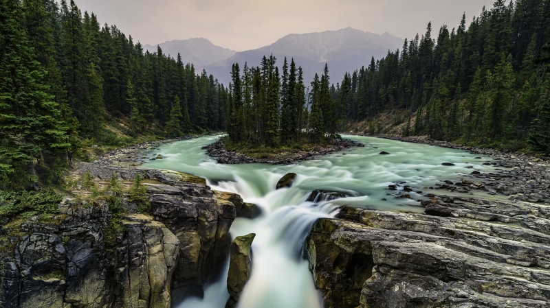 falls, no people, 4K, idyllic, national, canada, long exposure, rock, flowing water, tablet, plant, scenics - nature, sky, mountain, mobile, nature, forest