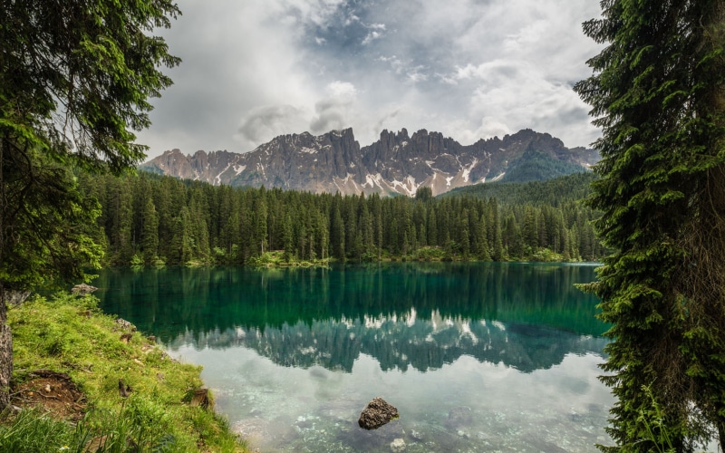 non-urban scene, desktop, lake, hd, dolomites, forest, nature, plant, water, mountain, formation, south, tyrol, sky, mobile, tree, green color, 4K, reflection lake