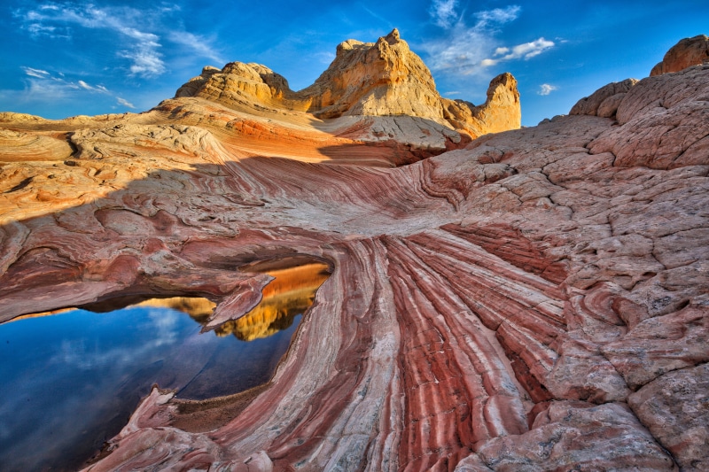 southwest, sandstone, white clouds, water, landscape, reflection, blue sky, rocky, geology, rocky mountain, desert, arizona, mountain, Path, lake, travel