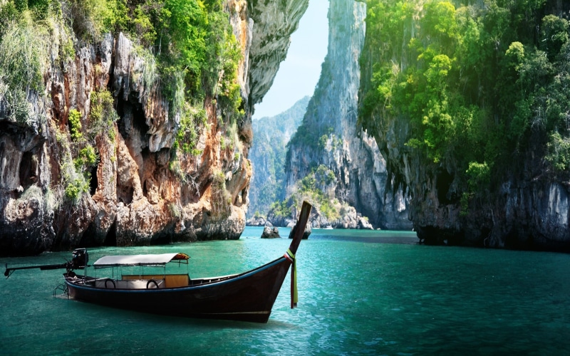 thailand, boat, e, 2K, rocks, railay, beach, long, krabi