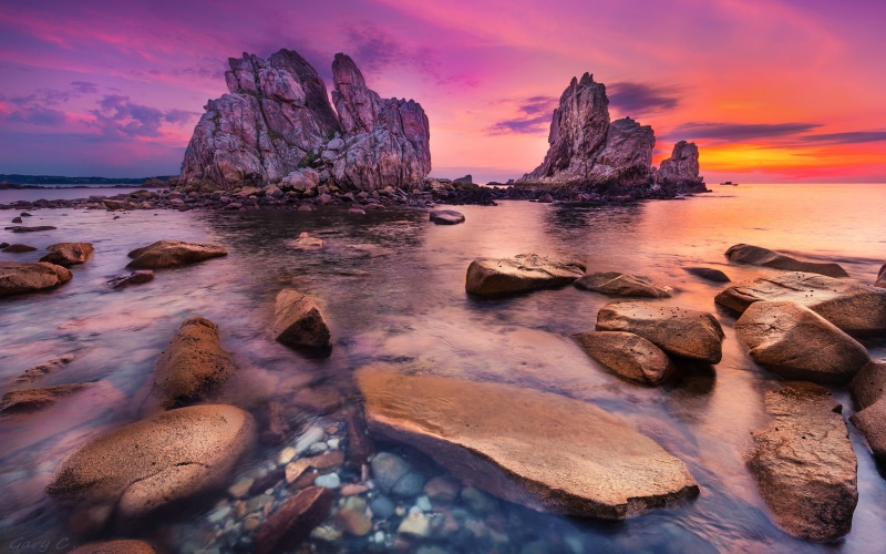 land, plougrescant, phones, france, scenics - nature, horizon over water, tranquility, brittany, laptop, nature, near, sunset, eroded, stack rock, sea