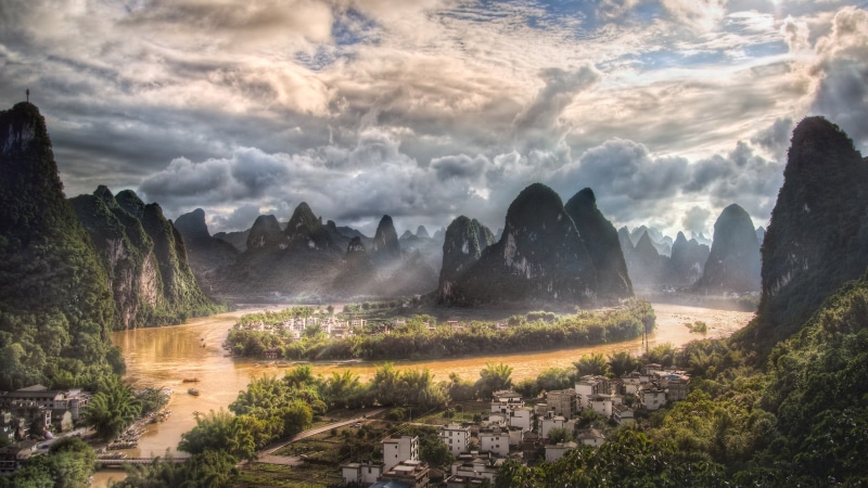 xingping, li, cloud - sky, scenics - nature, water, river, tree, jiang, plant, beauty in nature, tranquil scene, panoramic, hd, mountain, no people, landscape
