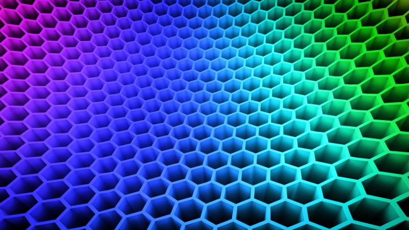 multicolor, pattern, 3d, material, 8K, colorful, honeycomb, symmetry, hexagon, electric blue