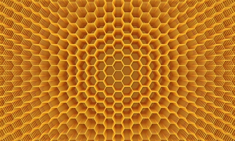 futuristic, metal, abstraction, textured, full frame, macro, abstract, yellow, animal markings, repetition, no people, hexagon, hole, indoors