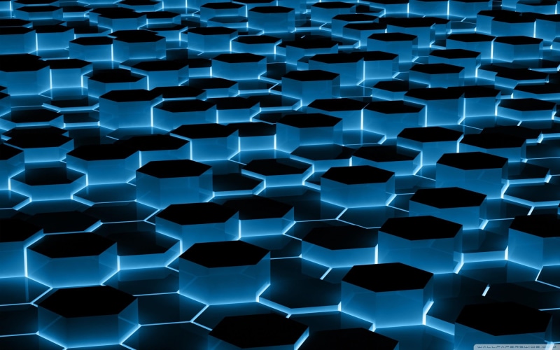 d, 2K, octagon, graphic, 3d and abstract, neon, hexagone, blue, shape, black, art