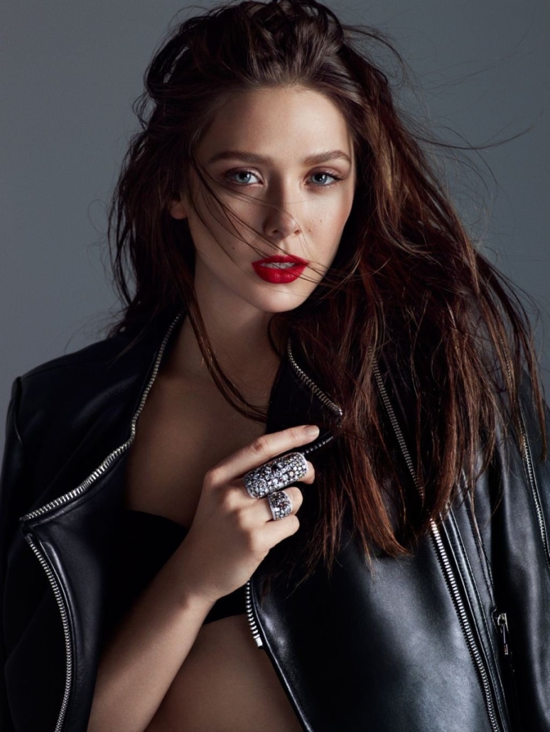 brown hair, black jackets, actress, beauty, 720P, human hair, jewelry, beautiful woman, gray, front view, hair, fashion, long hair, one person, looking at camera