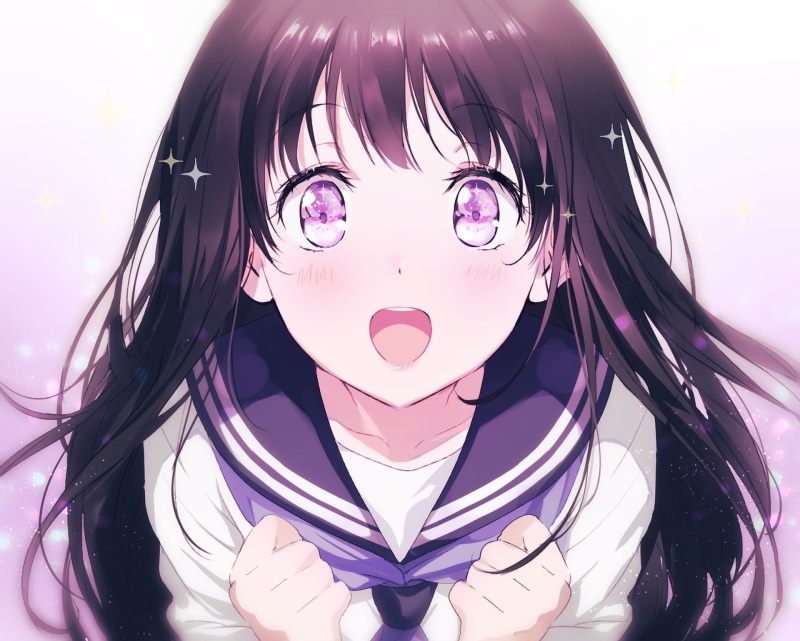 Chitanda Eru, 1080P, anime, purple eyes, anime girls, Hyouka, open mouth, face
