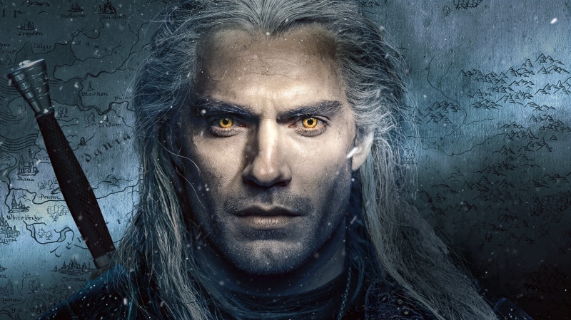 The Witcher, Netflix TV Series, Henry Cavill, actor, orange eyes, Geralt of Rivia, 4K, long hair, men, tv series, white hair, TV, The Witcher (TV Series