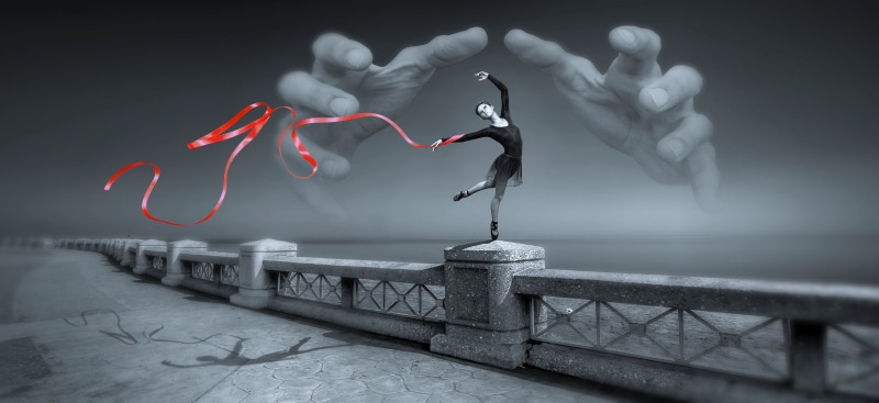 fantasy, dancer, gymnastic, routine, light, representation, flying, perspective, majestic, woman, composing, creativity, photo montage, concrete, fairy tales
