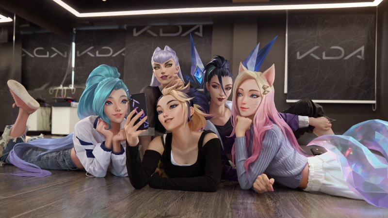 video games, Evelynn, black hair, League of Legends, Akali(League of Legends), kda, music, artwork, Seraphine, blonde, women, photo manipulation, fox ears