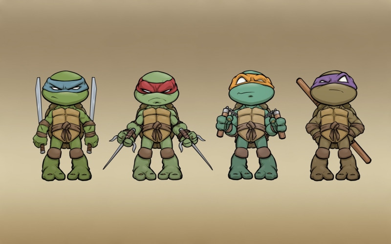 turtles, business, colored background, armed Forces, illustration, no people, multi colored, characters, backgrounds, human representation, group of objects