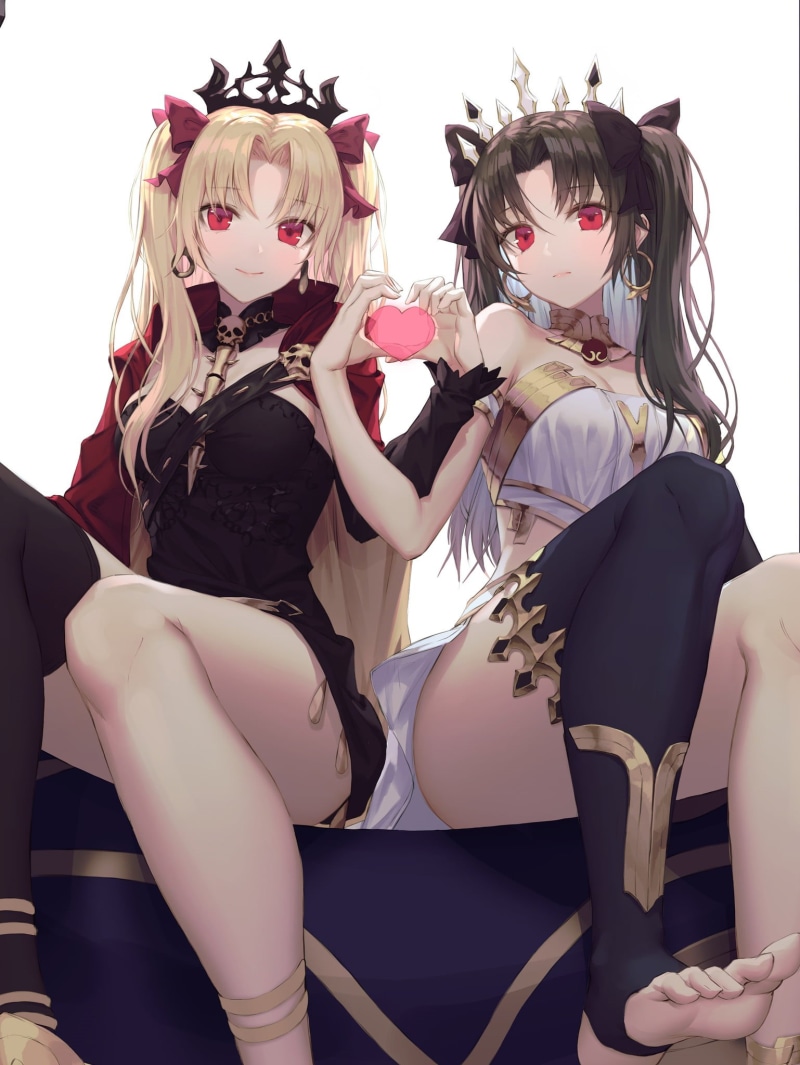 portrait display, anime, vertical, ponytail, red eyes, blonde, Ereshkigal (Fate/Grand Order), Ishtar (Fate Grand Order), long hair, brunette, anime girls