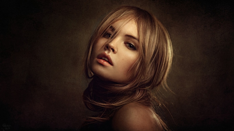 human face, s, beautiful woman, indoors, hair, young women, hairstyle, human hair, profile view, warm colors, adult, one person, face, young adult, blond hair