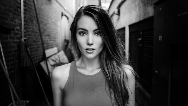 one person, monochrome, lifestyles, adult, headshot, front view, young adult, women outdoors, long hair, beautiful woman, real people, straight hair, 1080P