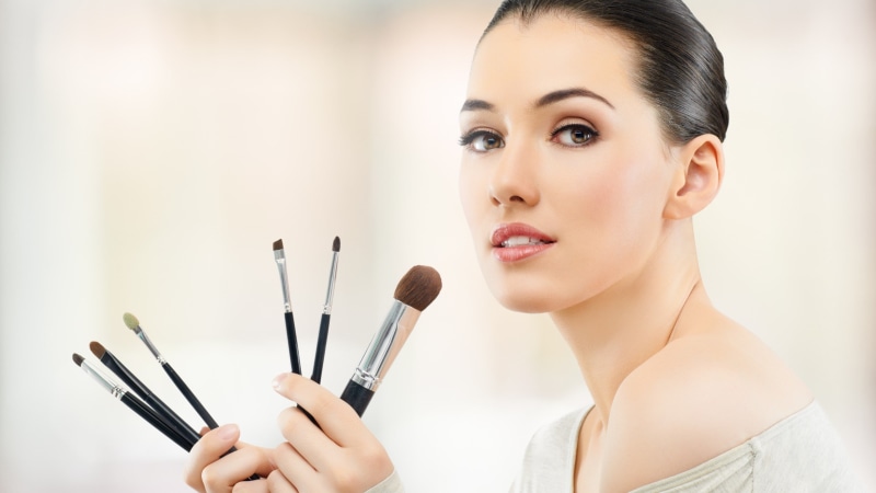holding, model, looking at camera, face, bare shoulders, young women, portrait, applying, hands, young adult, females, open mouth, make-up, makeup, self improvement