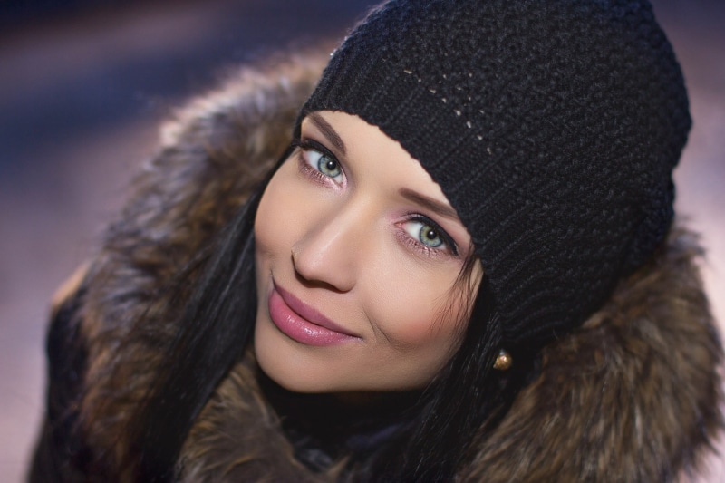 hairstyle, jacket, outdoors, model, looking at camera, 2K, women, headshot, body part, portrait, black hair, warm clothing, human face, straight hair