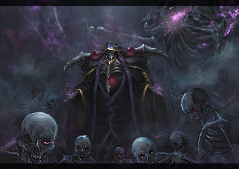 720P, no people, skeleton, spirituality, celebration, spooky, red eyes, digital, art and craft, belief, Ainz Ooal Gown, architecture, representation, building