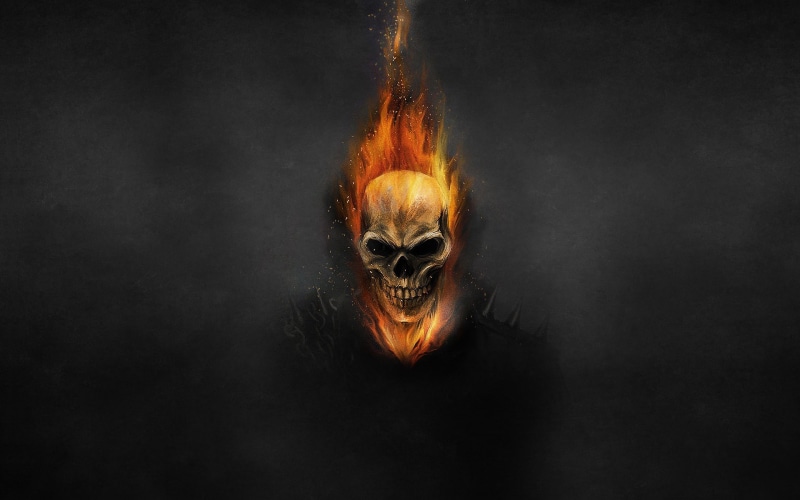 skeleton, Ghost Rider, rider, skull, fire, Chain, 1080P, black background, ghost