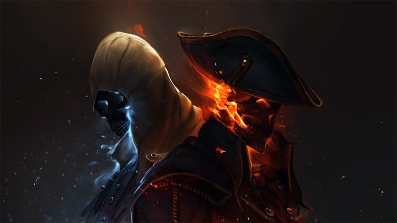  digital art, flame, digital, Assassins Creed, skeleton, artwork, one person, metal, heat - temperature, orange color, Assassins Creed: Black Flag