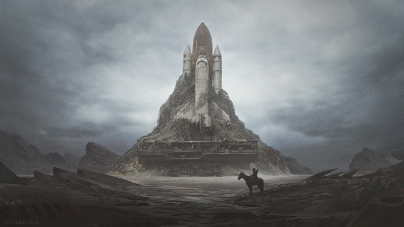 men, religion, launch pads space shuttle wasteland apocalyptic dystopian horse, solid, leisure activity, 1080P, adult, the past, fog, architecture, travel destinations