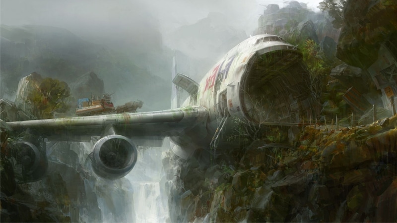1080P, bridge, no people, fog, architecture, fantasy Art, Fedex, built structure, aircraft, day, scenics - nature, outdoors, travel destinations, beauty in nature