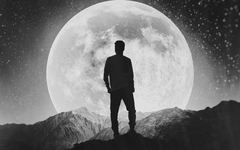 2K, guy, the moon, black and white, alone, moon