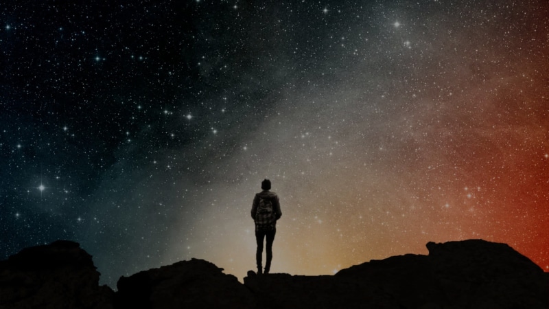 stars, astronomy, infinity, exploration, alone, rock, star field, nature, scenics - nature, one person, milky way, rock - object, starry, standing