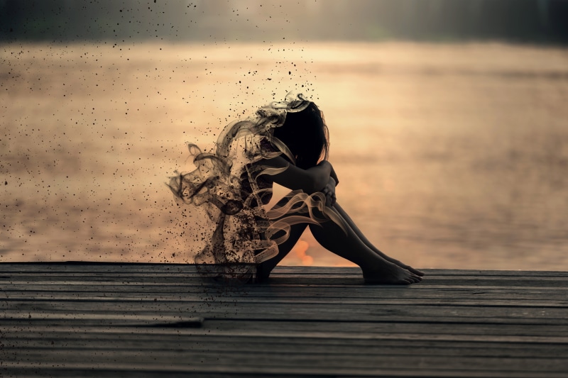 outdoors, pier, nature, 5k, one person, girl, wood - material, real people, artwork, 8k, 4k, 5K, lifestyles, adult, sitting, artist, hd, sunset, sad, digital art