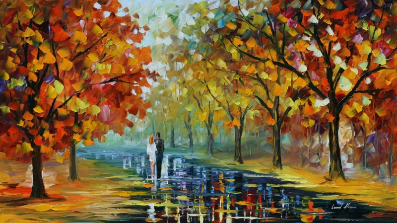 loneliness, scenics, scenics - nature, art, orange Color, autumn, people, trees, park, beauty in nature, multi Colored, vibrant Color, forest, Leonid Afremov