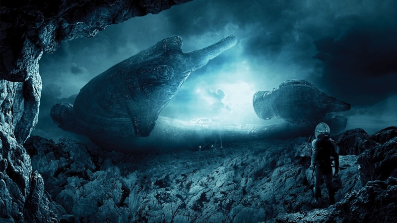 dark, cave, fantasy, large, rock, alien, rock - Object, man, environment, full length, space, standing, adventure, scuba Diving, futuristic, landscape