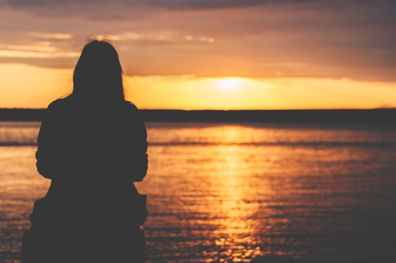 summer, golden, outdoors, standing, people, females, person, back Lit, sun, twilight, beauty in nature, woman, silhouette, facing, water, dusk, nature