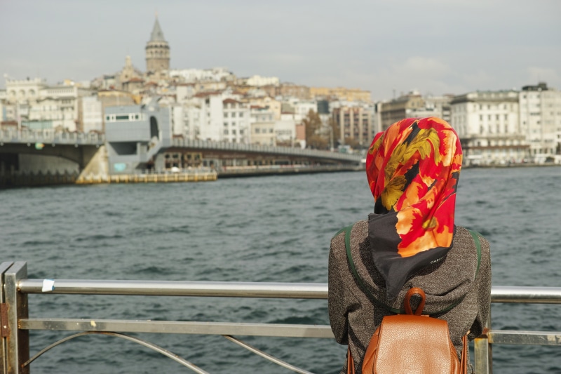near, muslim, turkey, rear view, real people, open air, women, look, high, looking at view, city, portrait, photography, the innocence, nautical vessel
