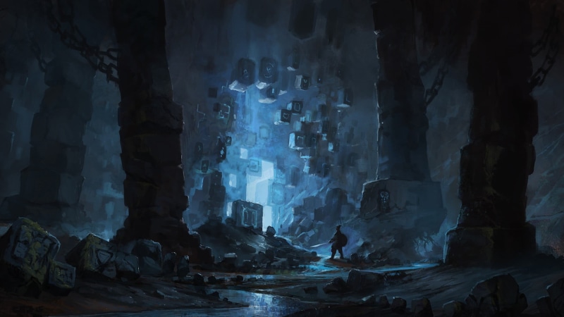 fantasy art, blue, science fiction, history, rock, water, man, motion, cave, solid, rock formation, night, built structure, nature, no people, beauty in nature