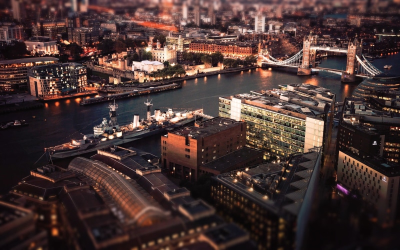 building, towards, high Angle View, city Life, no people, boat, UK, downtown District, travel, aerial View, city, illuminated, tilt shift, London, tower