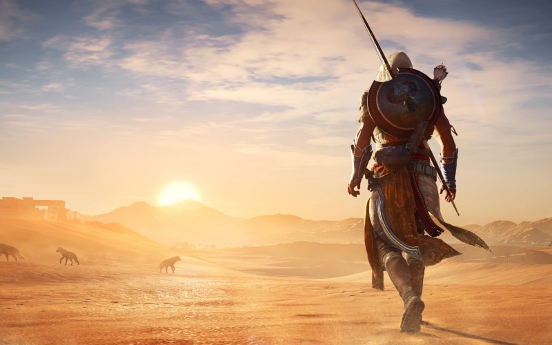 scenics - nature, Assassins Creed, sunset, real people, creed, video games, land, game, s, Assassins Creed: Origins, lens flare, beauty in nature, sunlight