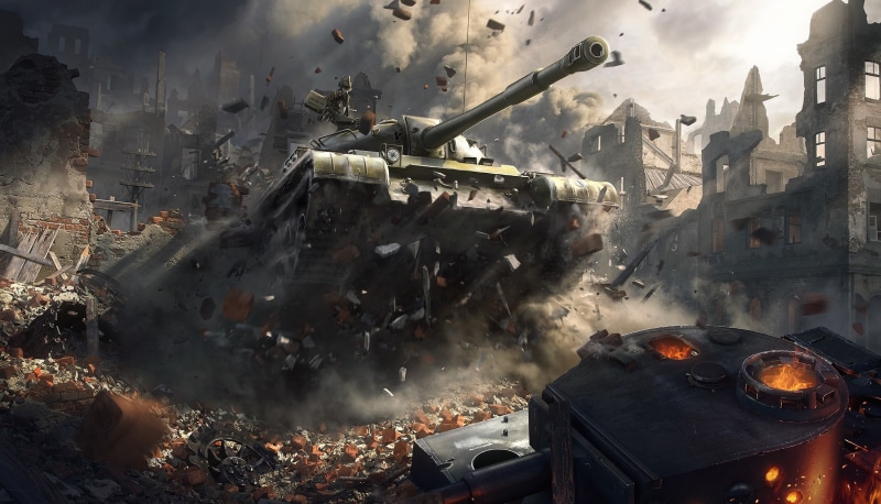 digital, fire - natural phenomenon, World Of Tanks, 1080P, Trunk, city, burning, Smoke, application, incidental people, WoT, pollution, occupation, The sky