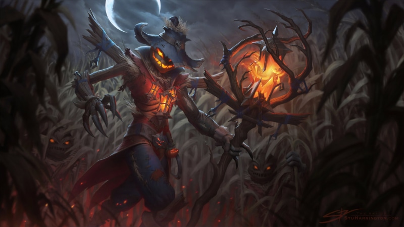 sky, environment, drawing, digital art, digital painting, night, night sky, scarecrows, dusk, fictional character, dark, pasture, burning, fictional, Moon